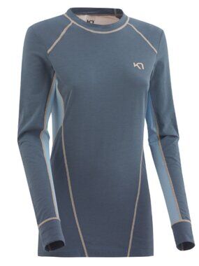 KARI TRAA Svala Women's Wool Blend Blue Long Sleeve Base Layer Top (Large)
